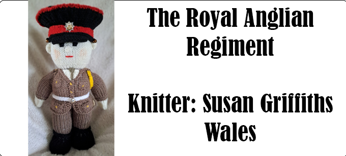 The Royal Anglian Regiment Knitter Susan Griffiths, Wales -  Knitting Pattern by Elaine https://ecdesigns.co.uk