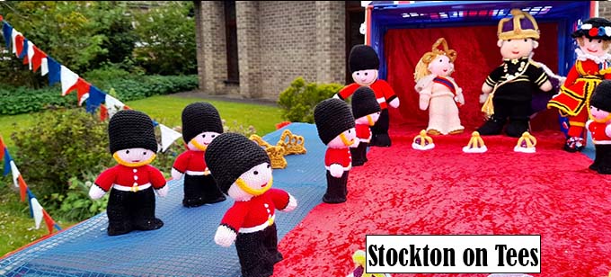 King Charles III & Camilla Queen Consort - Public Display in Stockton-on-tees England  Knitting Pattern by Elaine https://ecdesigns.co.uk