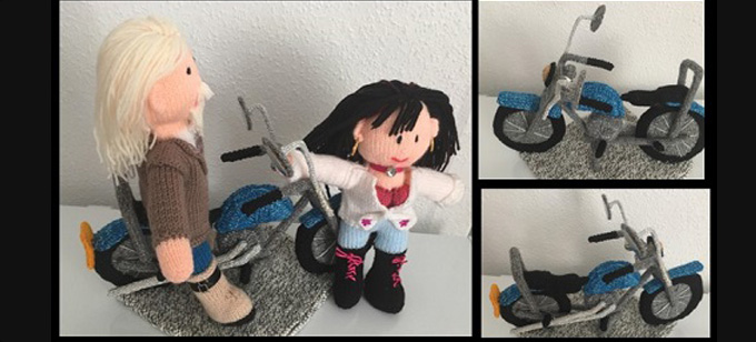 Motorcycle Knitter Beth May  Knitting Pattern by elaine ecdesigns