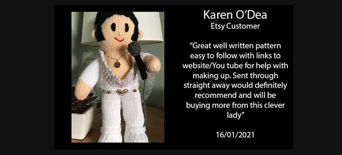 Elvis Knitter Karen ODea Knitting Pattern by elaine ecdesigns
