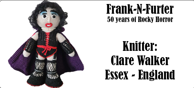 Frank-N-Furter 50 years of Rocky Horror, knitter Clare Walker Essex England  Knitting Pattern by Elaine https://ecdesigns.co.uk