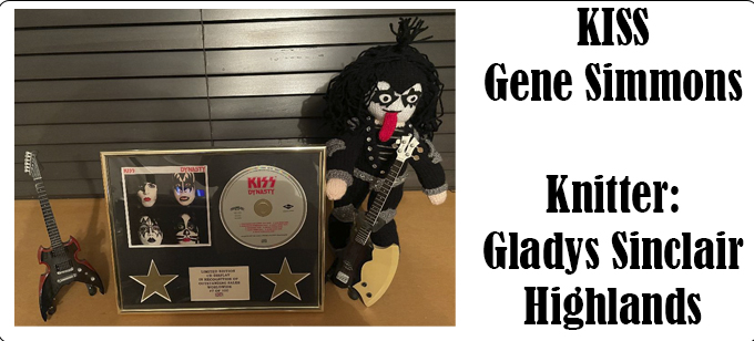 KISS Gene Simmons, knitter Gladys Sinclair Knitting Pattern by Elaine ecdesigns
