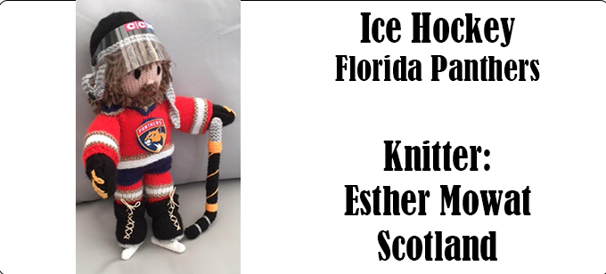 Ice Hockey - Florida Panthers, knitter Esther Mowat. Scotland- Knitting Pattern by Elaine https://ecdesigns.co.uk