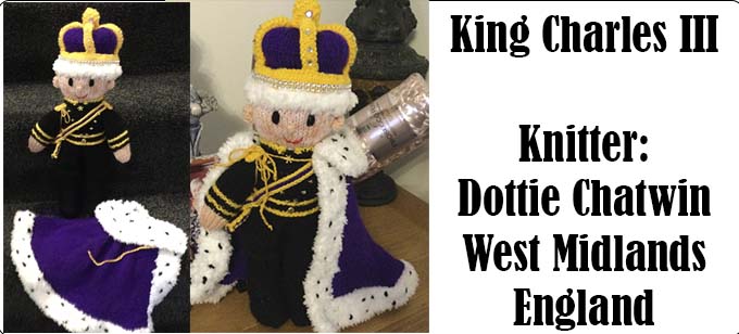King Charles III Knitter Dottie Chatwin - Knitting Pattern by Elaine https://ecdesigns.co.uk
