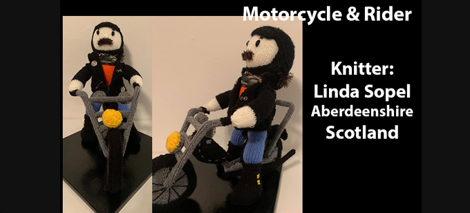 Motorcycle Knitter Linda Sopel Knitting Pattern by elaine ecdesigns