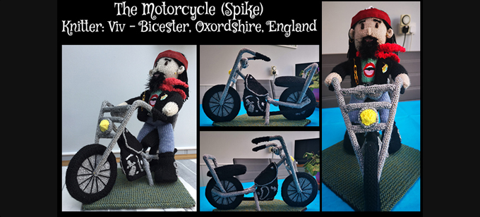 Motorcycle Knitter Viv Bicester  Knitting Pattern by elaine ecdesigns