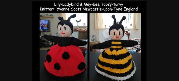 Bee & Ladybird Totsy Turvy  Knitter Yvonne Scott Knitting Pattern by elaine ecdesigns